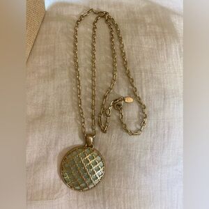 Kiam Family Large Round‎ Cut out Design Pendant w/ Teal Necklace